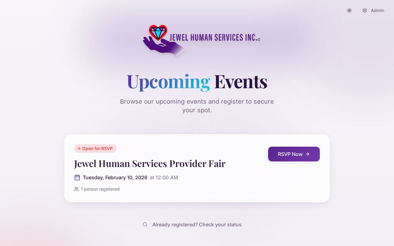 Screenshot of the Event Sign-Up Hub website